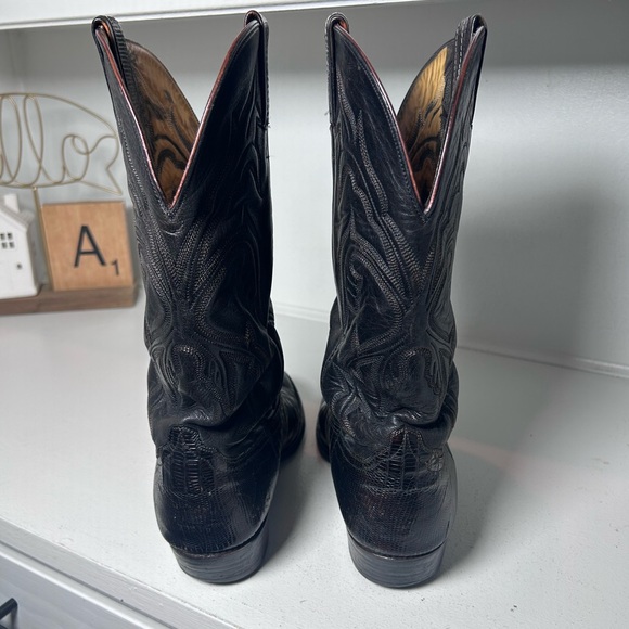 Vintage Hondo Lizard Cowboy Boots Men’s 8.5 Womens 10 Black Exotic Western - Picture 5 of 8